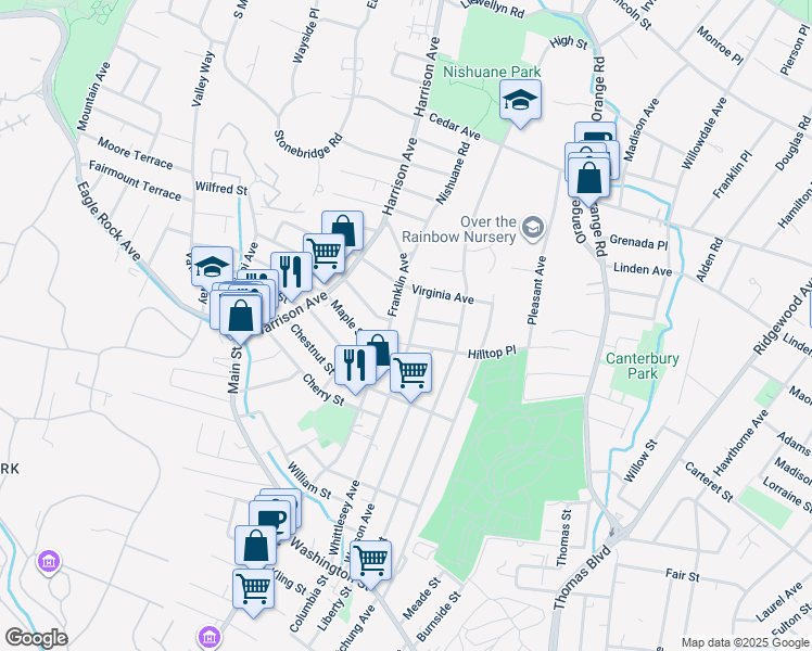 map of restaurants, bars, coffee shops, grocery stores, and more near 22 Fremont Street in Montclair