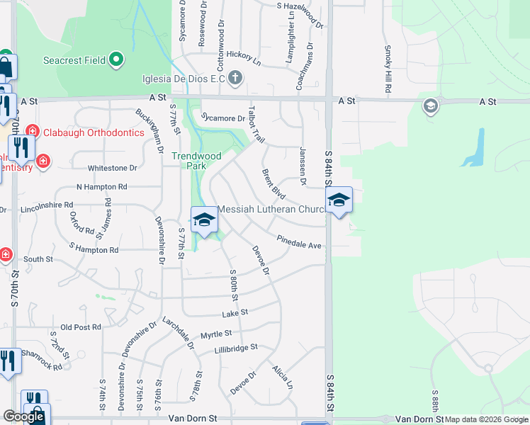map of restaurants, bars, coffee shops, grocery stores, and more near 1735 Oakdale Avenue in Lincoln