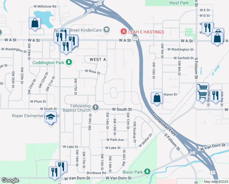 map of restaurants, bars, coffee shops, grocery stores, and more near 1300 West Harbour Boulevard in Lincoln
