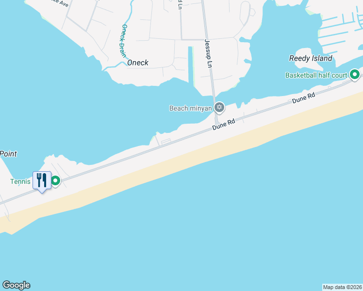 map of restaurants, bars, coffee shops, grocery stores, and more near 265 Dune Road in Westhampton Beach