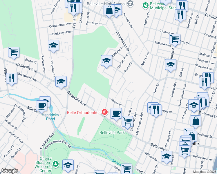 map of restaurants, bars, coffee shops, grocery stores, and more near in Belleville