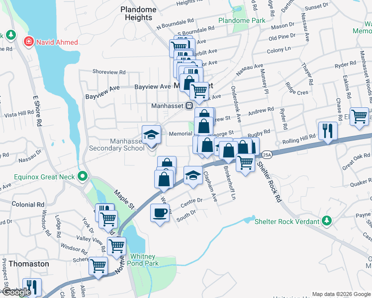 map of restaurants, bars, coffee shops, grocery stores, and more near 59 Norgate Road in Manhasset