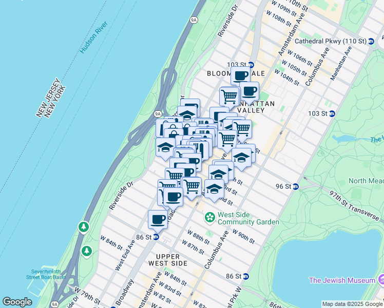 map of restaurants, bars, coffee shops, grocery stores, and more near in New York