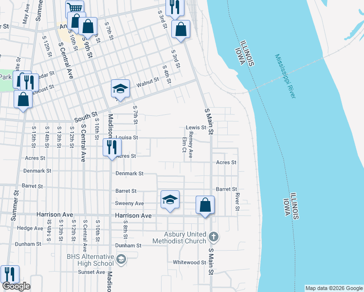 map of restaurants, bars, coffee shops, grocery stores, and more near 1513 Elm Court in Burlington