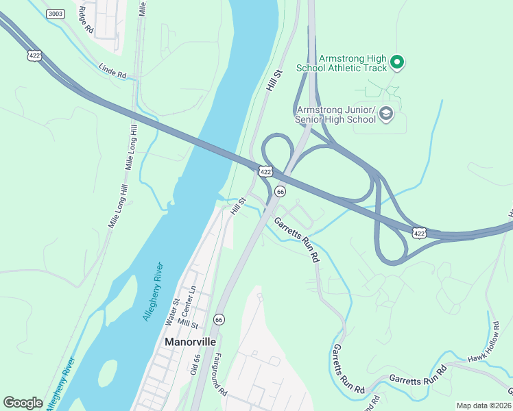 map of restaurants, bars, coffee shops, grocery stores, and more near 110 Garretts Run Road in Kittanning