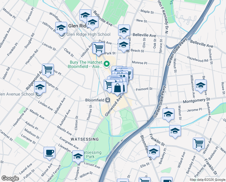 map of restaurants, bars, coffee shops, grocery stores, and more near 600 Bloomfield Avenue in Bloomfield