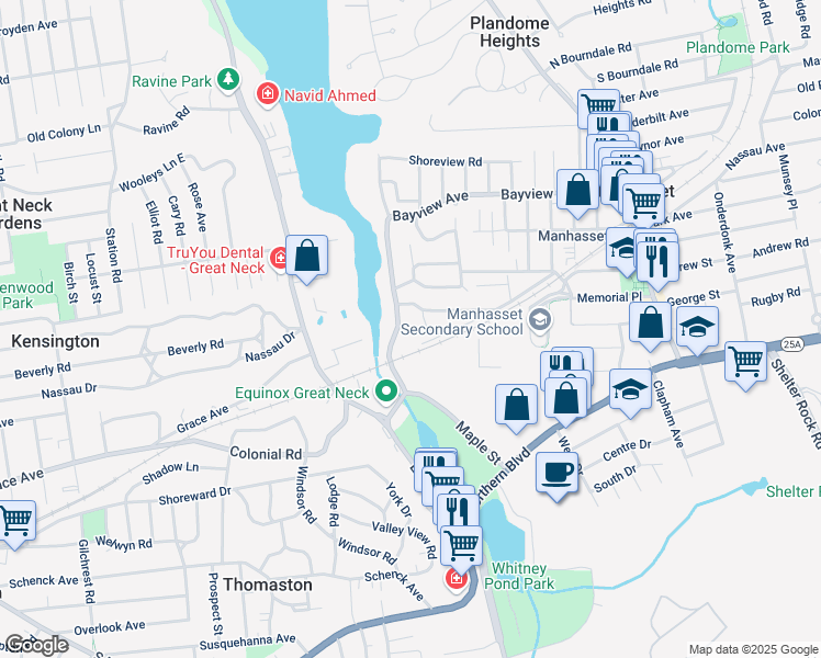 map of restaurants, bars, coffee shops, grocery stores, and more near 350 Bayview Avenue in Manhasset