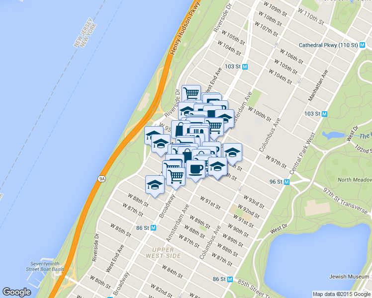 map of restaurants, bars, coffee shops, grocery stores, and more near in New York