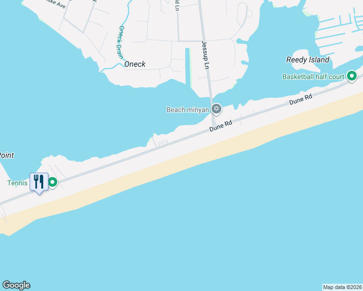 map of restaurants, bars, coffee shops, grocery stores, and more near 265 Dune Road in Westhampton Beach