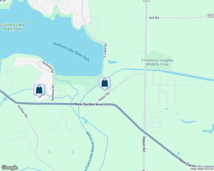map of restaurants, bars, coffee shops, grocery stores, and more near 7330 East Lake Road in Lisbon
