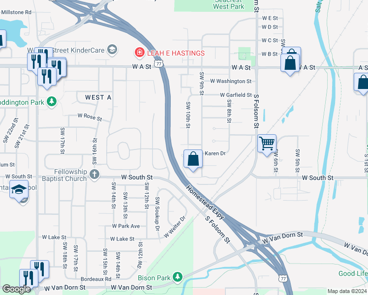 map of restaurants, bars, coffee shops, grocery stores, and more near 1005 Donnie Court in Lincoln
