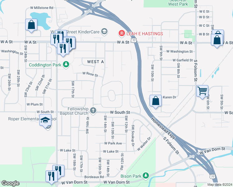 map of restaurants, bars, coffee shops, grocery stores, and more near 1300 West Harbour Boulevard in Lincoln