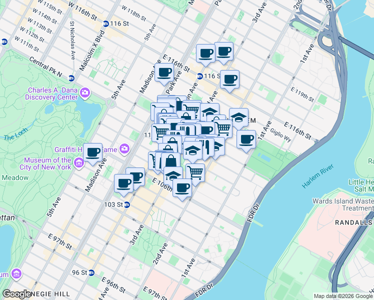 map of restaurants, bars, coffee shops, grocery stores, and more near in New York