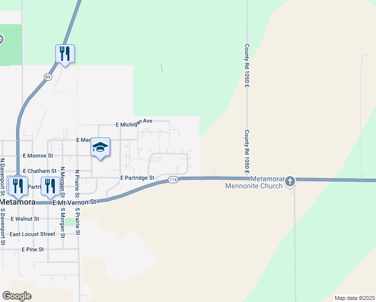 map of restaurants, bars, coffee shops, grocery stores, and more near Lake Shore Drive in Metamora