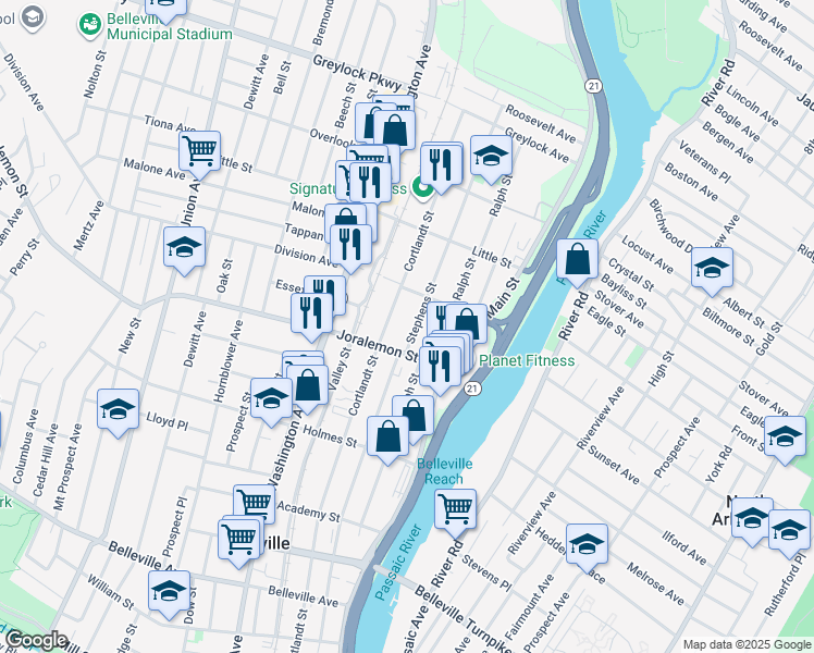 map of restaurants, bars, coffee shops, grocery stores, and more near 293 Stephens Street in Belleville