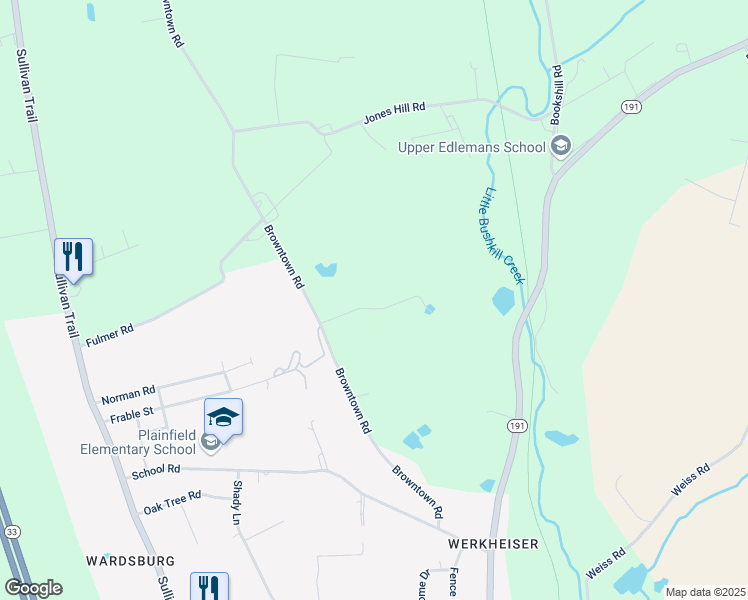 map of restaurants, bars, coffee shops, grocery stores, and more near 966 Browntown Road in Nazareth