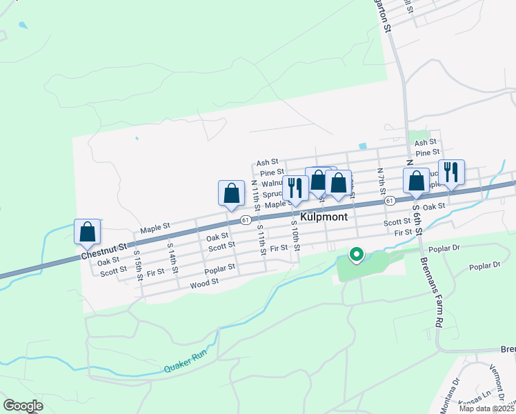 map of restaurants, bars, coffee shops, grocery stores, and more near 1099 Maple Street in Kulpmont