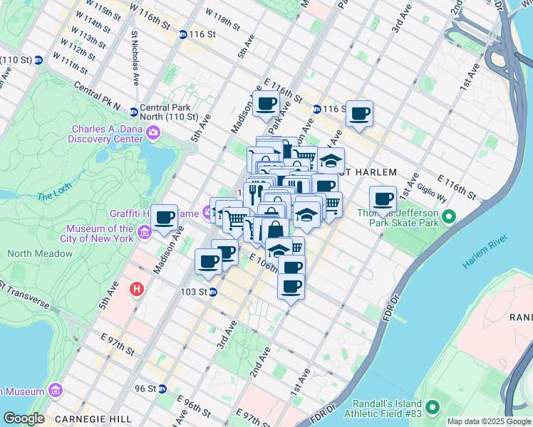 map of restaurants, bars, coffee shops, grocery stores, and more near in New York