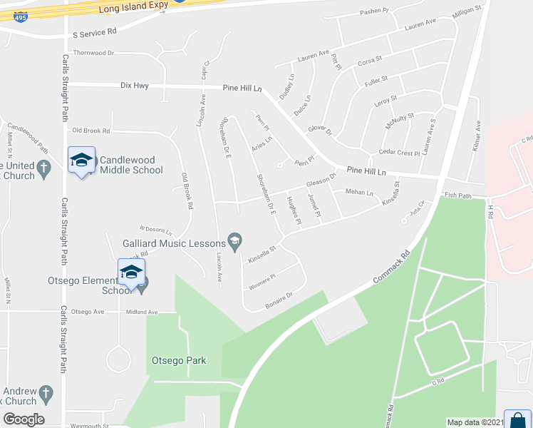 map of restaurants, bars, coffee shops, grocery stores, and more near 52 Shoreham Drive East in Dix Hills