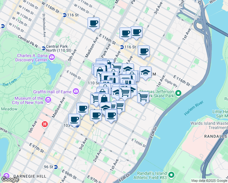 map of restaurants, bars, coffee shops, grocery stores, and more near in New York