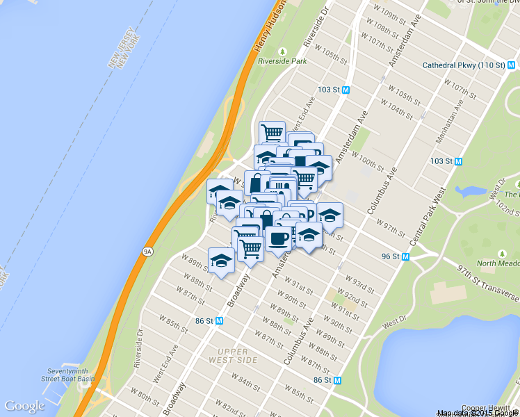 map of restaurants, bars, coffee shops, grocery stores, and more near 700 West End Avenue in New York