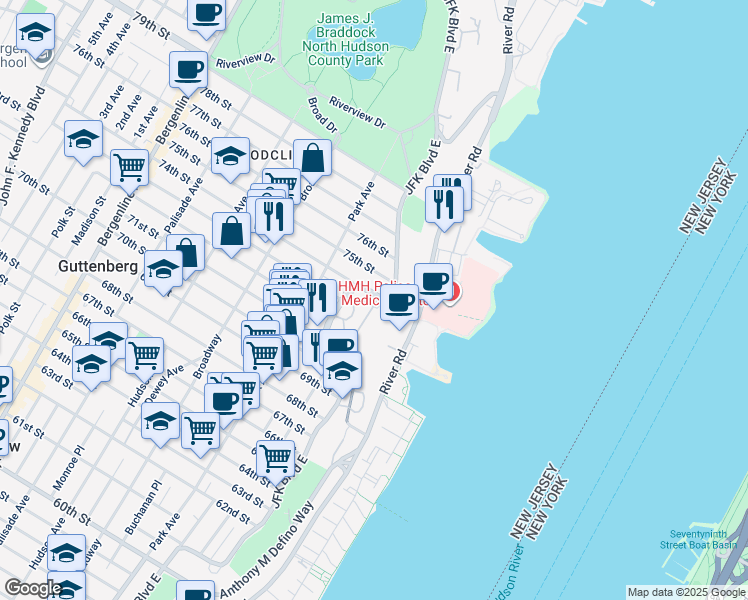 map of restaurants, bars, coffee shops, grocery stores, and more near in North Bergen