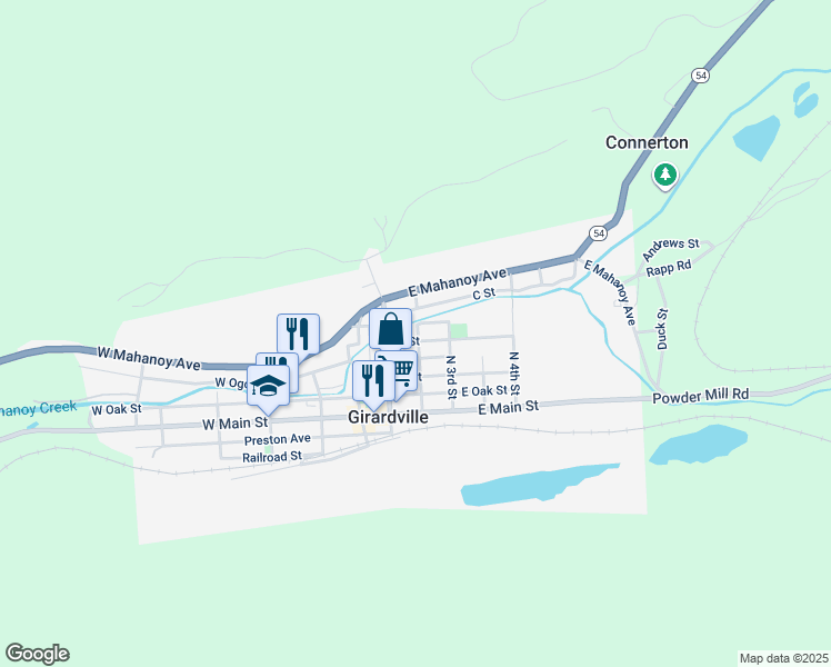 map of restaurants, bars, coffee shops, grocery stores, and more near 138 B Street in Girardville