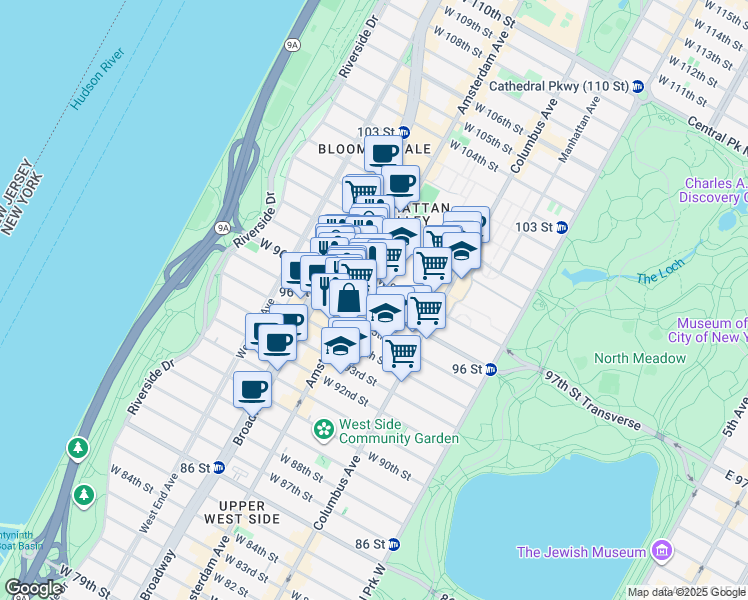 map of restaurants, bars, coffee shops, grocery stores, and more near in New York