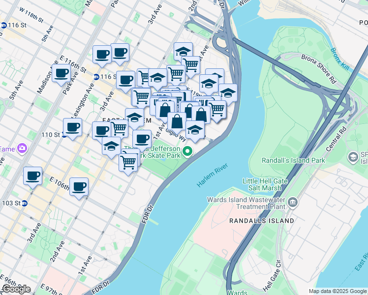 map of restaurants, bars, coffee shops, grocery stores, and more near 241 Pleasant Avenue in New York