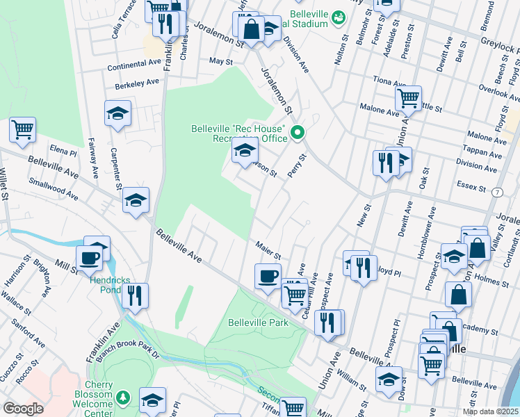 map of restaurants, bars, coffee shops, grocery stores, and more near 106 Garden Avenue in Belleville