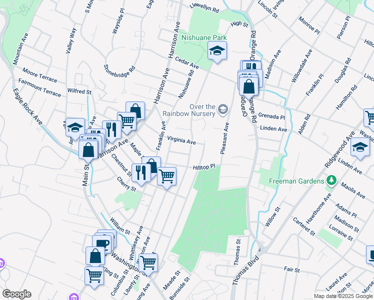 map of restaurants, bars, coffee shops, grocery stores, and more near 138A High Street in Montclair