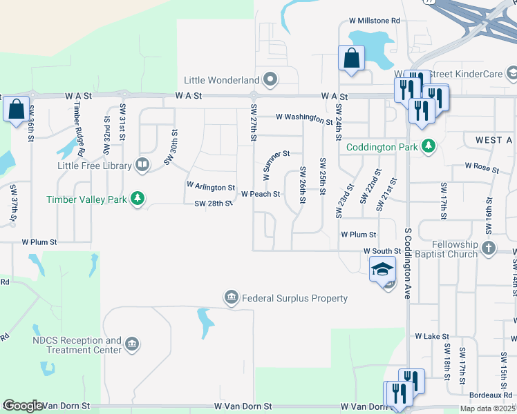 map of restaurants, bars, coffee shops, grocery stores, and more near 1916 Southwest 27th Street in Lincoln