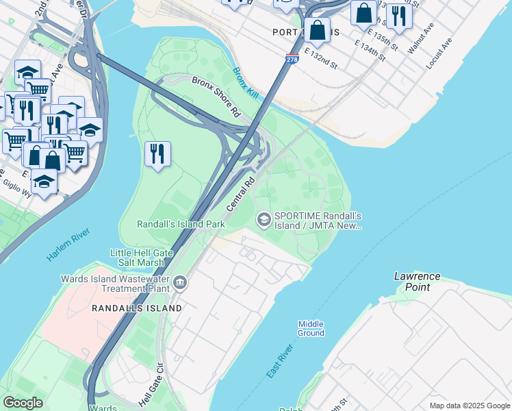 map of restaurants, bars, coffee shops, grocery stores, and more near Sunken Meadow Loop in New York