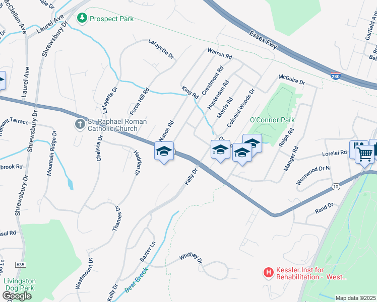 map of restaurants, bars, coffee shops, grocery stores, and more near 663 Mount Pleasant Avenue in West Orange