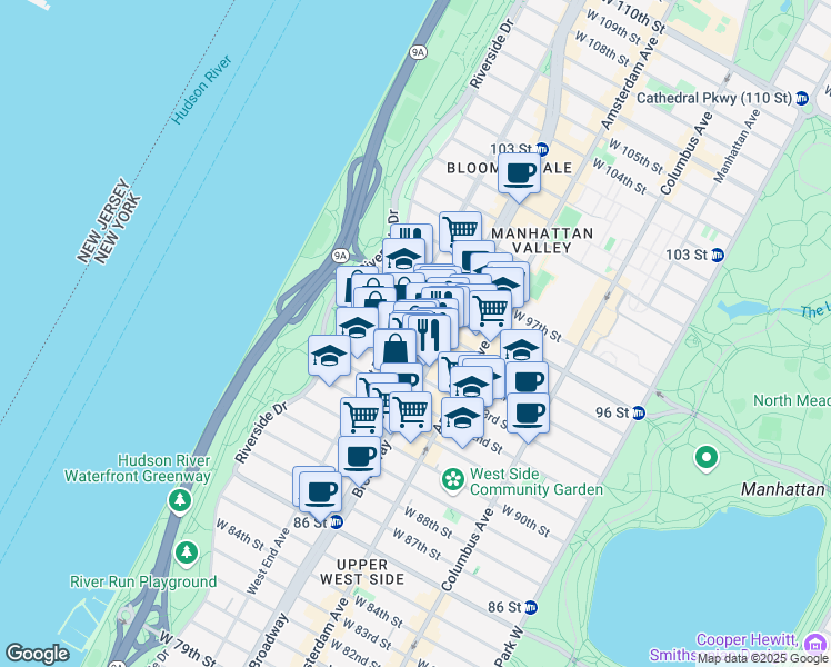 map of restaurants, bars, coffee shops, grocery stores, and more near in New York