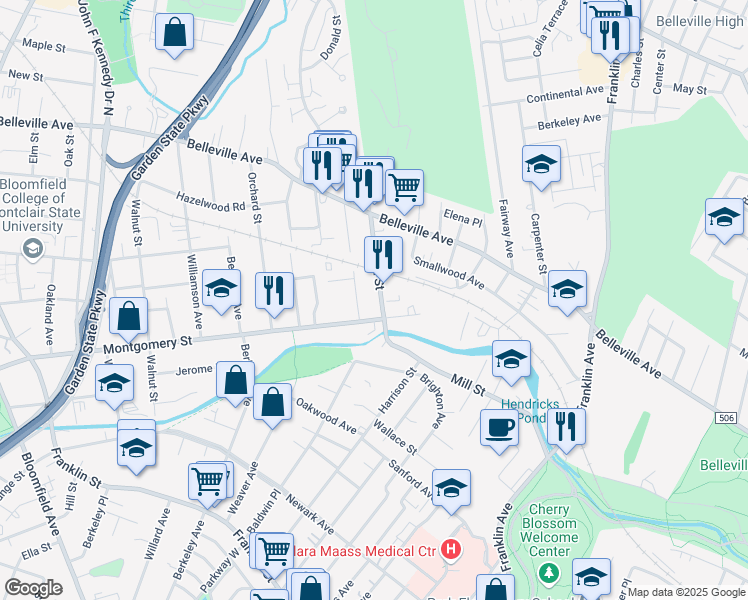 map of restaurants, bars, coffee shops, grocery stores, and more near 8 Walter Place in Irvington