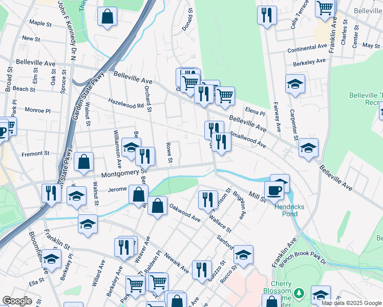 map of restaurants, bars, coffee shops, grocery stores, and more near 21 John Street in Bloomfield
