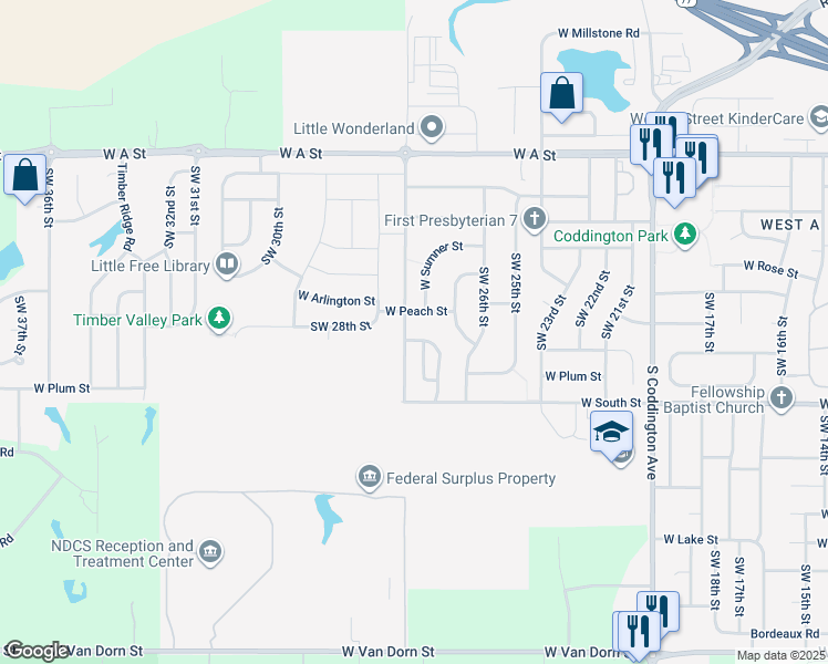 map of restaurants, bars, coffee shops, grocery stores, and more near 1916 Southwest 27th Street in Lincoln