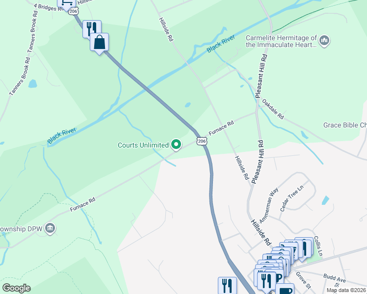 map of restaurants, bars, coffee shops, grocery stores, and more near 20 Furnace Road in Chester