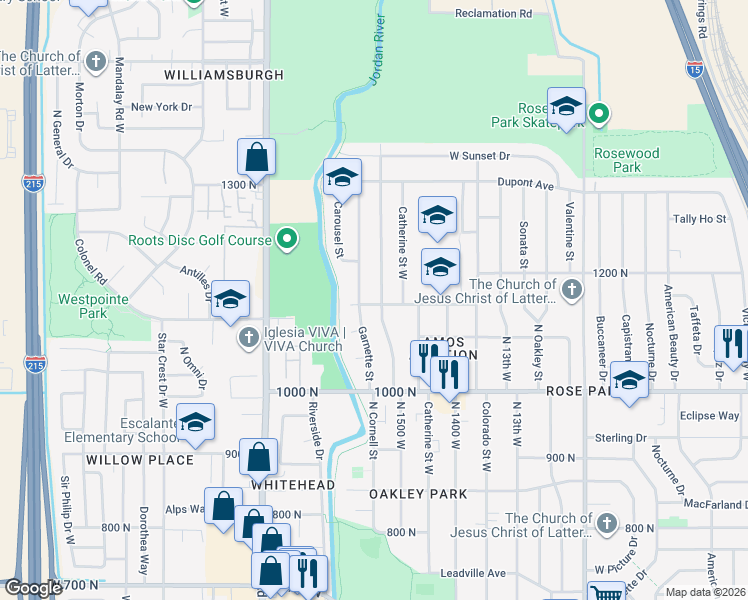 map of restaurants, bars, coffee shops, grocery stores, and more near 1506 Goodwin Avenue in Salt Lake City