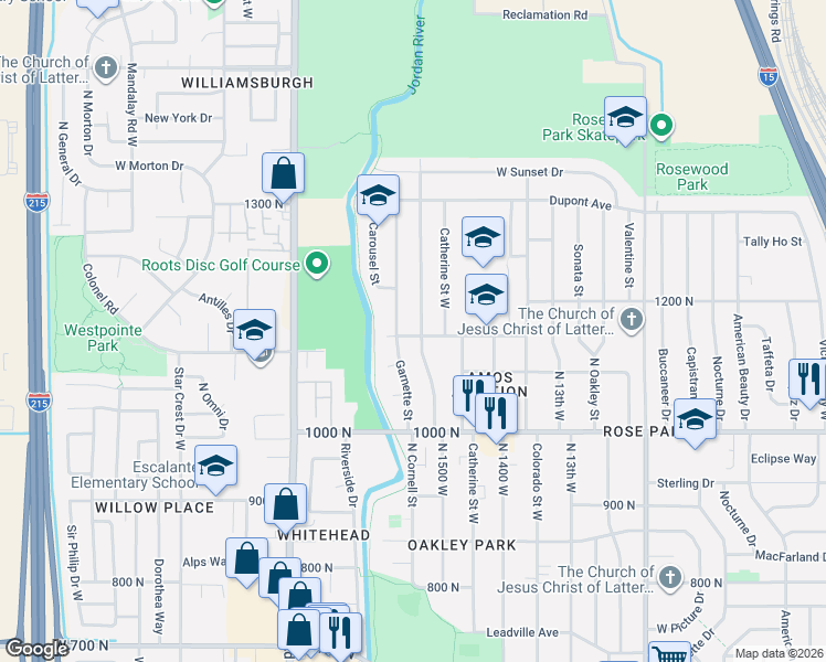 map of restaurants, bars, coffee shops, grocery stores, and more near 1506 Goodwin Avenue in Salt Lake City