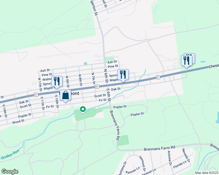 map of restaurants, bars, coffee shops, grocery stores, and more near South 6th Street in Kulpmont