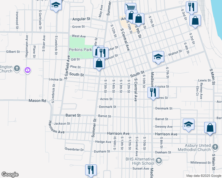 map of restaurants, bars, coffee shops, grocery stores, and more near 1314 South 14th Street in Burlington