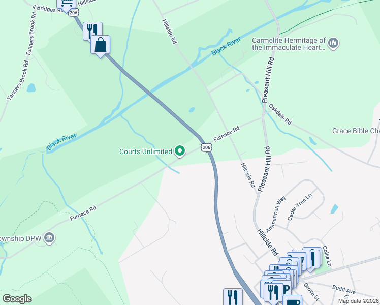 map of restaurants, bars, coffee shops, grocery stores, and more near 20 Furnace Road in Chester