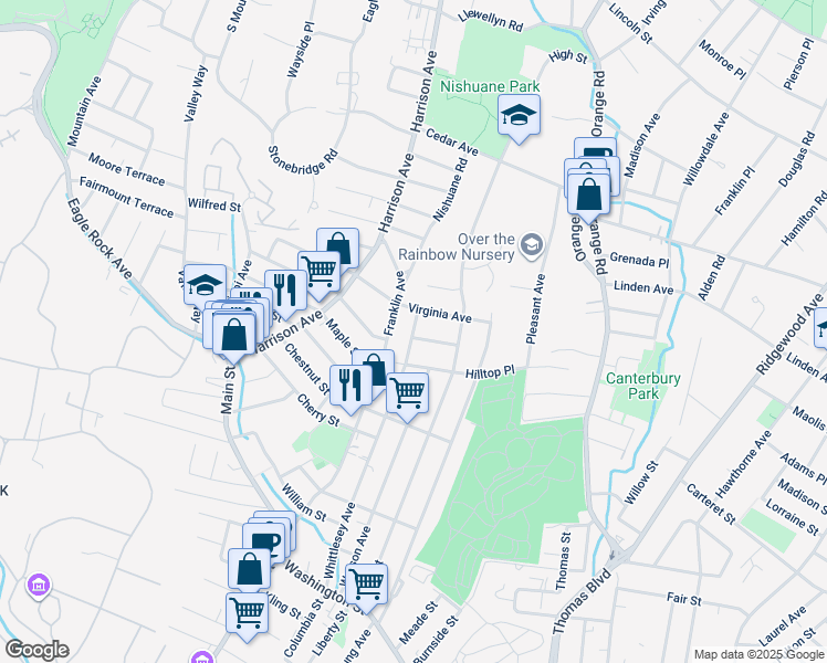 map of restaurants, bars, coffee shops, grocery stores, and more near 22 Fremont St in Montclair