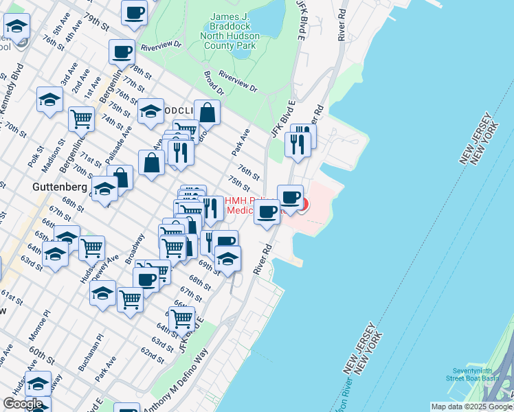 map of restaurants, bars, coffee shops, grocery stores, and more near in North Bergen
