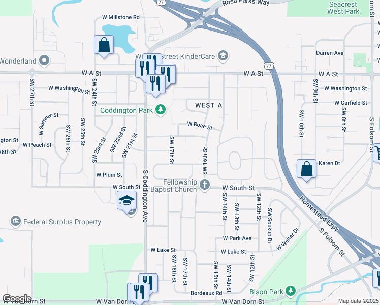 map of restaurants, bars, coffee shops, grocery stores, and more near 1840 West Arlington Circle in Lincoln