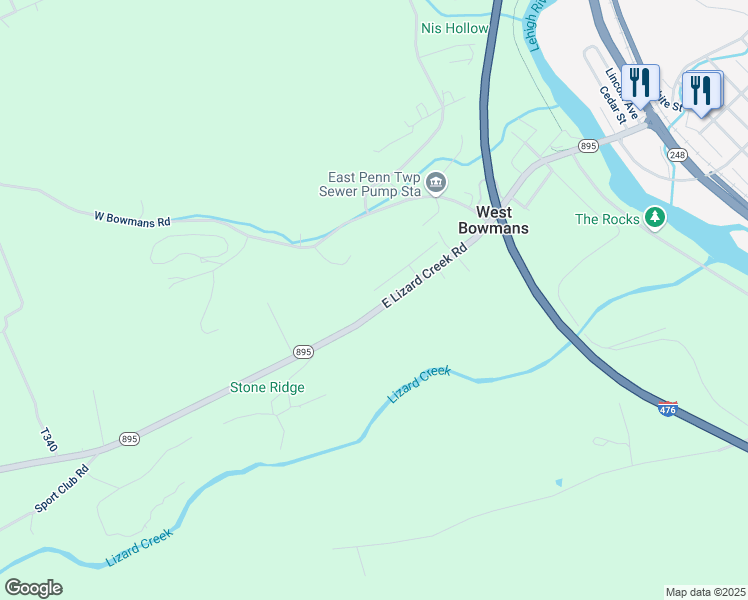map of restaurants, bars, coffee shops, grocery stores, and more near East Lizard Creek Road in LEHIGHTON Borough