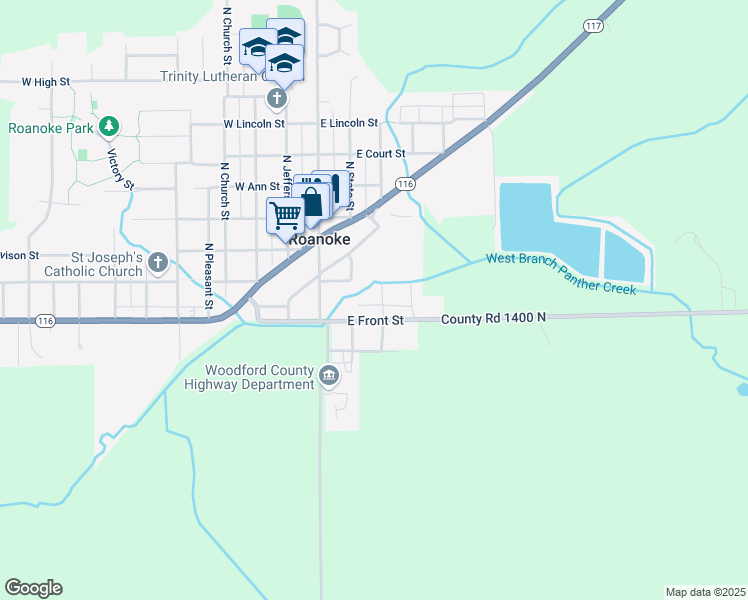 map of restaurants, bars, coffee shops, grocery stores, and more near 105 North Douglas Street in Roanoke