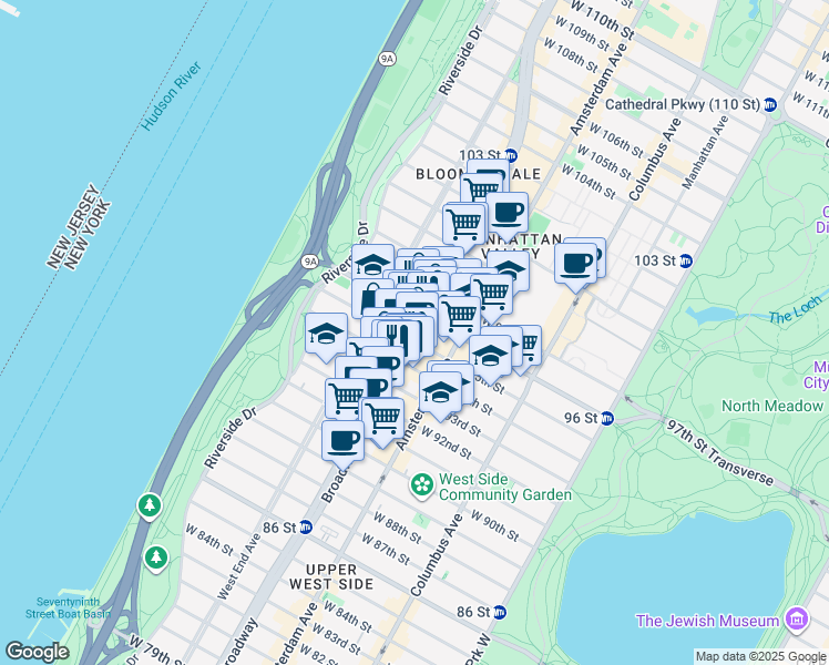 map of restaurants, bars, coffee shops, grocery stores, and more near 2nd Avenue in New York